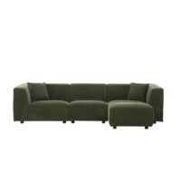 Canapé 3 places + 1 pouf en velours côtelé vert-Velours-Vert-Concept Usine