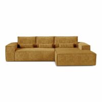Canapé angle droit convertible express 5places velours gaufré moutarde-Velours-Jaune-Premium Interiors