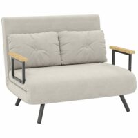 Canapé convertible 2 places tissu effet velours beige-Tissu-Beige-Homcom