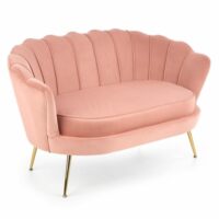 Canapé coquillage en velours de polyester rose avec pieds dorés-Velours-Rose-MSO
