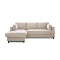 Canapé d'angle convertible 4 places avec coffre en velours beige-Velours-Beige-Best Mobilier