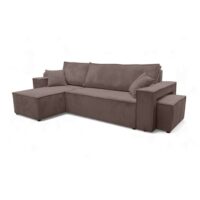 Canapé d'angle convertible avec un pouf en velours côtelé marron glacé-Velours-Marron-Usinestreet