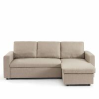 Canapé d'angle convertible en tissu 4 places beige-Tissu-Beige-Baita