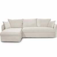 Canapé d'angle convertible express 5 places en velours crème-Velours-Beige-Homifab