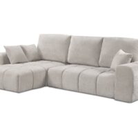 Canapé d’angle convertible gauche beige en velours 3 places-Velours-Beige-Palozi Home