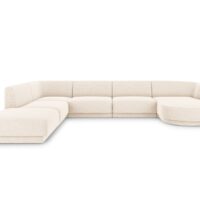 Canapé d'angle côté gauche 6 places en tissu chenille beige clair-Tissu-Beige-Micadoni Home