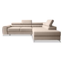 Canapé d'angle droit convertible 6 places en velours beige-Velours-Beige-INTENSE DECO