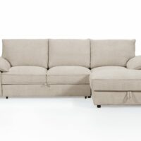 Canapé d'angle droit convertible avec coffre en velours chiné beige-Velours-Beige-DECO IN PARIS