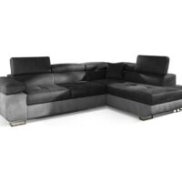 Canapé d'angle droit convertible velours gris foncé/clair 5 places-Velours-Gris-Venesetti