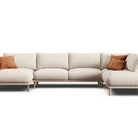 Canapé d'angle droit panoramique 6 places en tissu structurel beige-Tissu-Beige-CXL by Christian Lacroix