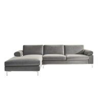 Canapé d'angle gauche 4-5 places en velours gris-Velours-Gris-Concept Usine