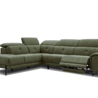 Canapé d'angle gauche 5 places avec une relax électrique tissu vert-Tissu-Vert-Wozimo