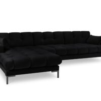 Canapé d'angle gauche 5 places en tissu velours noir-Tissu-Noir-Micadoni Home