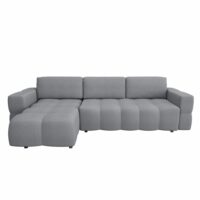 Canapé d'angle gauche convertible 5 places en tissu tramé gris béton-Tissu-Gris-Sia Home