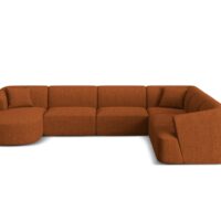 Canapé d'angle panoramique 7 places en tissu structurel brique-Tissu-Orange-Cosmopolitan Design