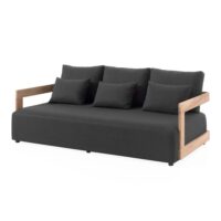 Canapé de jardin 3 places en tissu gris foncé et teck-Tissu-Gris-Gescova