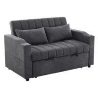 Canapé en lin gris avec porte-gobelets 136x162x84 cm-Lin-Gris-OKWISH