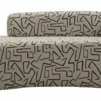Canapé en tissu beige à motifs géométriques