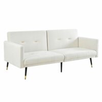 Canapé en velours beige avec dossier réglable-Velours-Beige-OKWISH