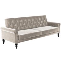 Canapé-lit 3 places en velours taupe-Velours-Gris-Loft24
