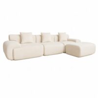 Canapé nuage compressé modulable en tissu chenille beige 4-5 places-Tissu-Beige-Concept Usine