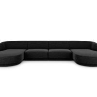 Canapé panoramique 5 places en tissu chenille noir-Tissu-Noir-Micadoni Home