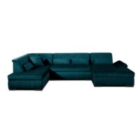 Canapé panoramique 7 places angle gauche en velours bleu canard-Velours-Bleu-Best Mobilier
