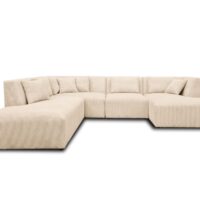 Canapé panoramique 7 places angle gauche en velours côtelé beige crème-Velours-Beige-Lisa Design