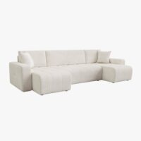 Canapé panoramique 7 places en velours-Velours-Beige-MOBILIER DECO 