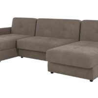 Canapé panoramique avec fonction couchage en microfibre-Fibre-Beige-S-Style