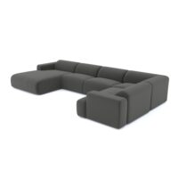 Canapé panoramique gauche 7 places en tissu bouclette gris graphite-Tissu-Gris-Sia Home