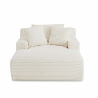Canapé profond droit et compressé velours côtelé 1 place beige-Velours-Beige-Gaucet