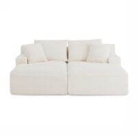 Canapé profond droit et compressé velours côtelé 3 places beige-Velours-Beige-Gaucet