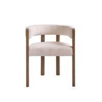 Chaise arrondie en chêne massif et tissu bouclette-Tissu-Beige-BERAH GETAH