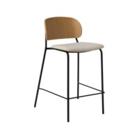 Chaise d'îlot 65 cm tissu écru dossier chêne et pieds métal-Métal-Beige-CAMIF