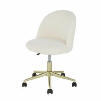 Chaise de bureau à roulettes à bouclettes blanches et acier coloris laiton-Maisons du Monde
