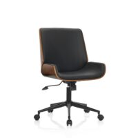 Chaise de bureau en bois recouverte de cuir noir-Bois-Noir-ORESTELUCHETTA