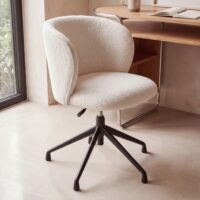 Chaise de bureau réglable en tissu polyester tramé écru et pieds en acier noir-Tissu-Blanc-Maisons du Monde