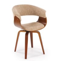 Chaise design en tissu de polyester beige avec piètement plaqué noyer-Tissu-Beige-MSO
