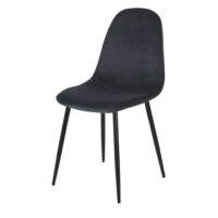 Chaise en velours recyclé gris ardoise et pieds en acier noir-Maisons du Monde