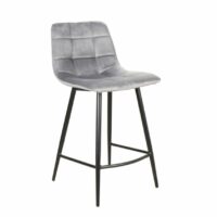 Chaise haute design acier noir velours de polyester gris-Velours-Gris-MSO