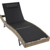 Chaise longue en rotin anti-uv coussin de tête amovible marron naturel--Marron-Tectake