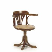Chaise rotative en bois de chêne marron et rotin beige-Bois-Marron-MOYCOR