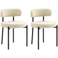 Chaise salle à manger rembourrée en tissu et acier beige-Tissu-Beige-Homcom