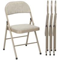 Chaises pliantes avec coussin en lin cadre en acier beige-Lin-Beige-Homcom