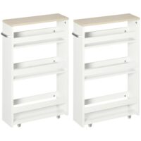 Chariot de rangement sur roulettes métal blanc-Métal-Blanc-Kleankin