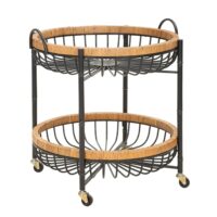 Chariot double en fer et bois noir et marron 57x55