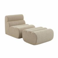 Chauffeuse bouclette texturée 1 place + repose pieds beige--Beige-sweeek