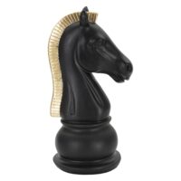 Cheval d’échecs en résine noire et dorée ø 10