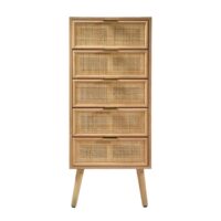 Chiffonnier 5 tiroirs façades en rotin naturel - h100 cm--Beige-Calicosy